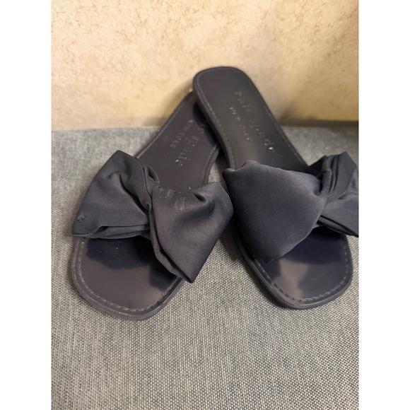 kate spade Shoes - Kate Spade New York Navy Blue Bow Slide Sandals Flat Square Toe Shoes Women 6.5M